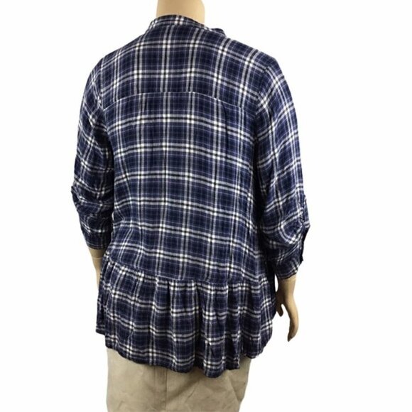 Lane Bryant Blue Plaid Ruffle Hem Top Size 18 - Picture 5 of 7